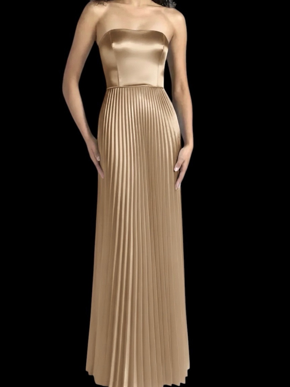 AW Bridal Satin Strapless Dress Pleated Skirt Metallic Champagne Bronze NWOT 4